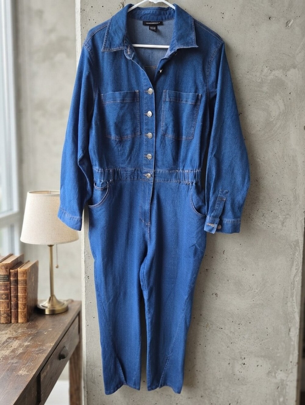 Ashley Stewart Denim Utility Jumpsuit Sz 16 Classic Blue